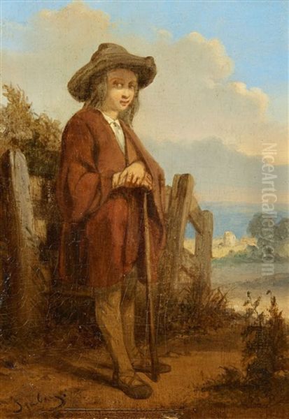 Landscape With A Youth Oil Painting by Louis-Gabriel-Eugene Isabey