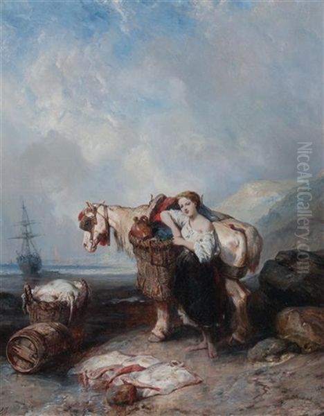 The Fisherwoman Oil Painting by Louis-Gabriel-Eugene Isabey