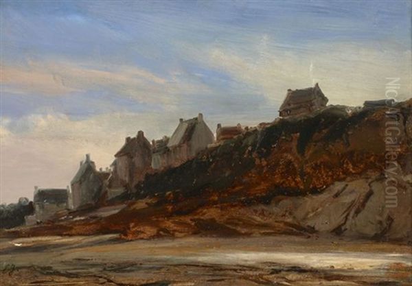 Maisons Sur Un Littoral Rocheux Oil Painting by Louis-Gabriel-Eugene Isabey