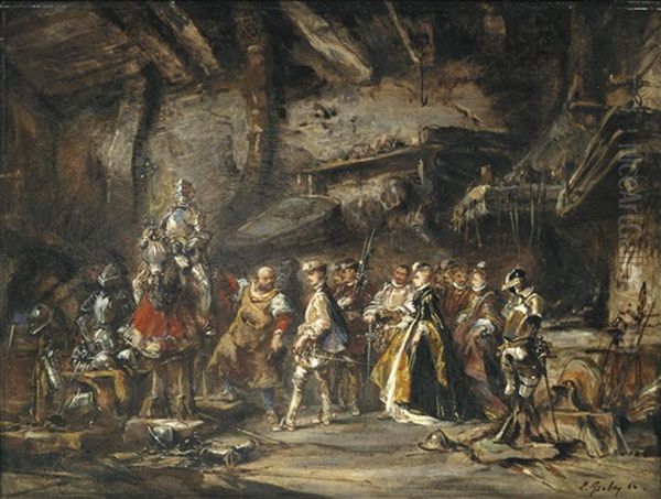 The Armoury Oil Painting by Louis-Gabriel-Eugene Isabey