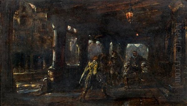 Duel Sous La Halle Oil Painting by Louis-Gabriel-Eugene Isabey