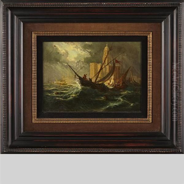 Ships In Stormy Waters by Louis-Gabriel-Eugene Isabey