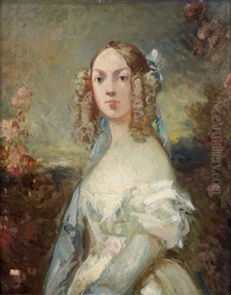 Portrait Presume De La Fille De L'artiste Au Milieu De Passeroses Oil Painting by Louis-Gabriel-Eugene Isabey