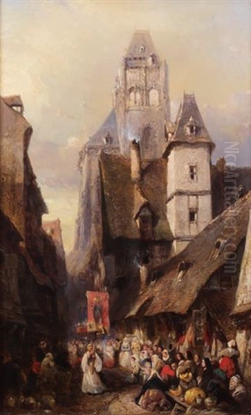 Procession A Rouen Oil Painting by Louis-Gabriel-Eugene Isabey