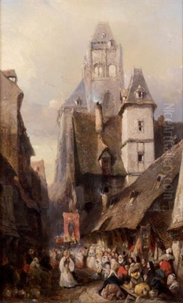 Procession A Rouen Oil Painting by Louis-Gabriel-Eugene Isabey