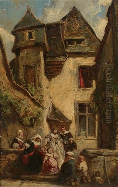 Cour Animee Oil Painting by Louis-Gabriel-Eugene Isabey