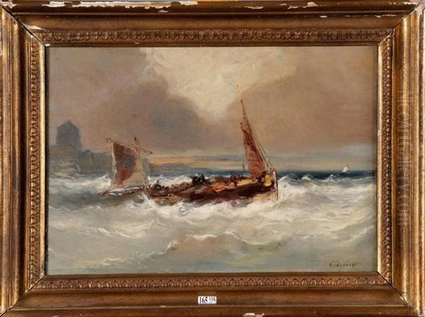 Bateau De Peche Sur Une Mer Agitee Oil Painting by Louis-Gabriel-Eugene Isabey