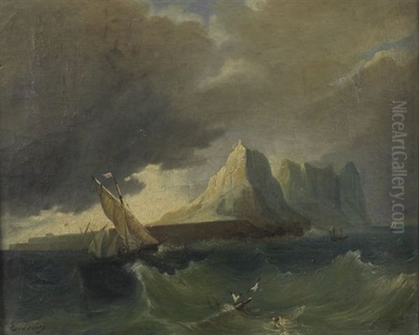 La Sortie Du Port Dans Une Mer Houleuse by Louis-Gabriel-Eugene Isabey