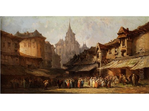 Marktszene In Einer Kleinstadt Oil Painting by Louis-Gabriel-Eugene Isabey