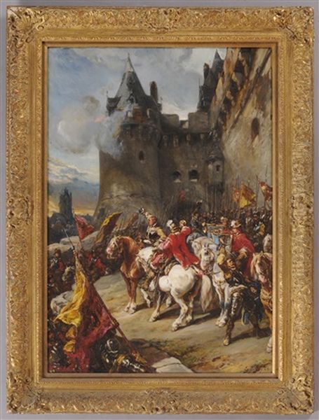 Defending The Chateau Oil Painting by Louis-Gabriel-Eugene Isabey