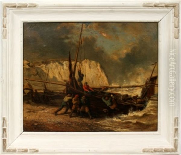 Normandy Coast Fishermen Oil Painting by Louis-Gabriel-Eugene Isabey