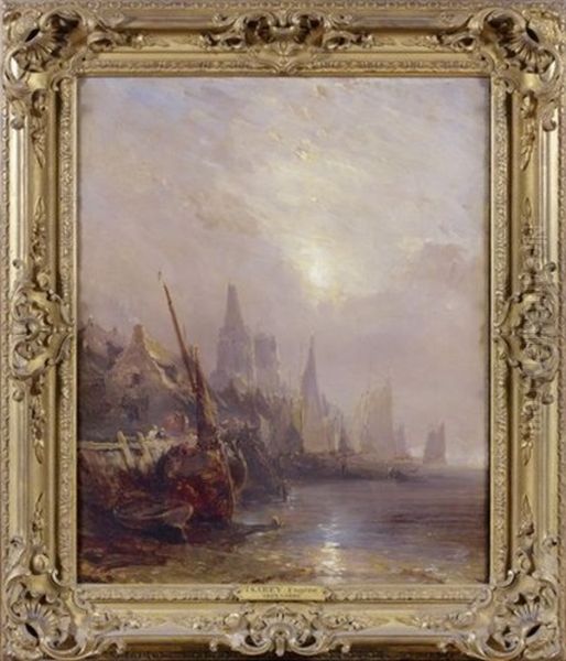 Port De Peche Soleil Brumeux Oil Painting by Louis-Gabriel-Eugene Isabey