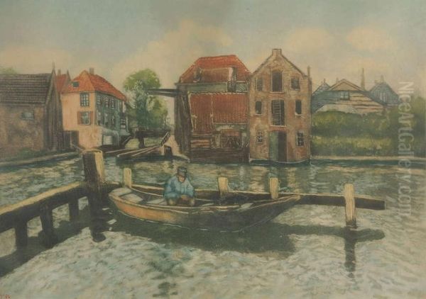 Visser In Sloep Bij De Staketsel Oil Painting by Leon Bartholome