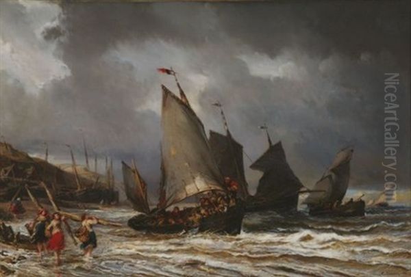 Depart Pour La Peche Oil Painting by Louis-Gabriel-Eugene Isabey