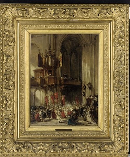 A Religious Procession Oil Painting by Louis-Gabriel-Eugene Isabey