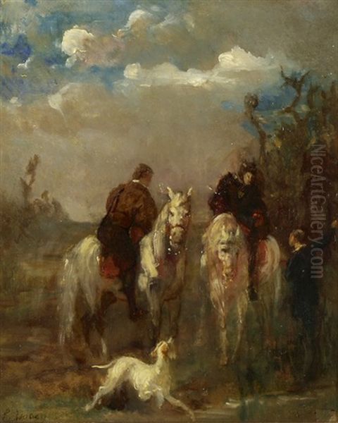 Zwei Reiter Erkundigen Sich Nach Dem Weg Oil Painting by Louis-Gabriel-Eugene Isabey