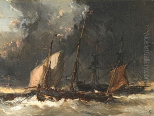 Retour Au Port Par Gros Temps Oil Painting by Louis-Gabriel-Eugene Isabey