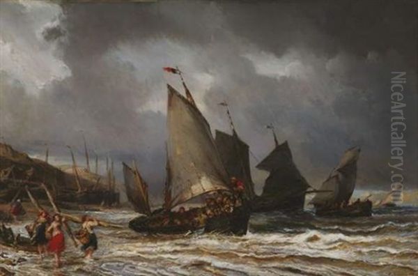 Depart Pour La Peche Oil Painting by Louis-Gabriel-Eugene Isabey