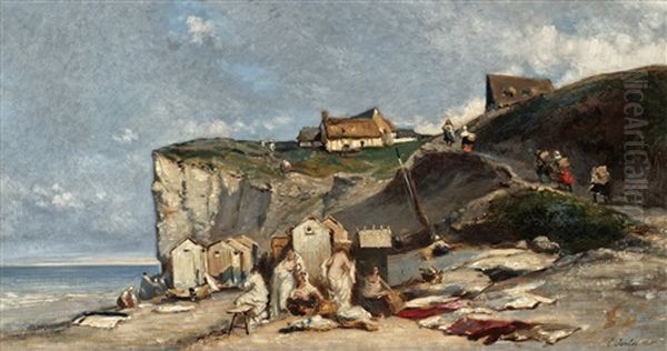 Bains De Mer De Bourdrin Entre St. Valery Sur Somme Et Le Toreport Oil Painting by Louis-Gabriel-Eugene Isabey