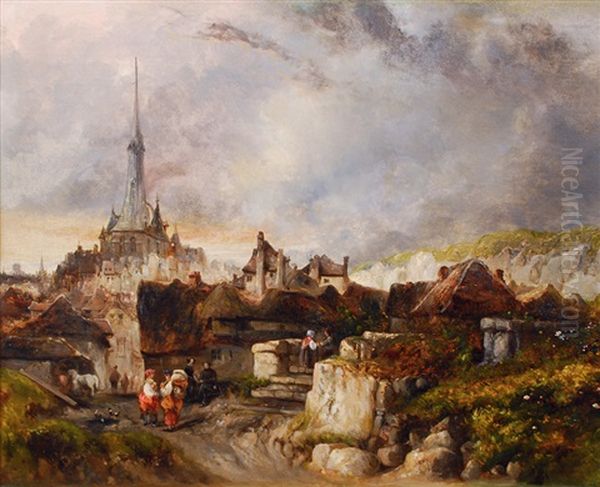 Town At The Normandy Coast Oil Painting by Louis-Gabriel-Eugene Isabey