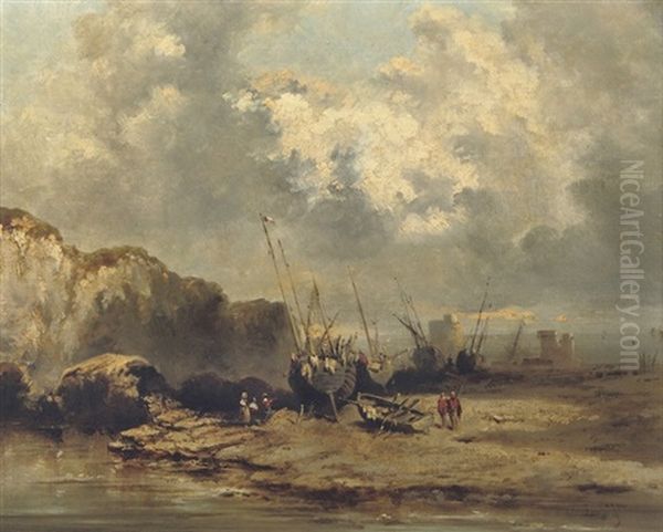 Ships By Low Tide by Louis-Gabriel-Eugene Isabey