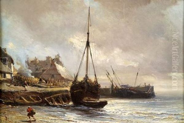 Bateaux De Peche A Maree Basse Oil Painting by Louis-Gabriel-Eugene Isabey