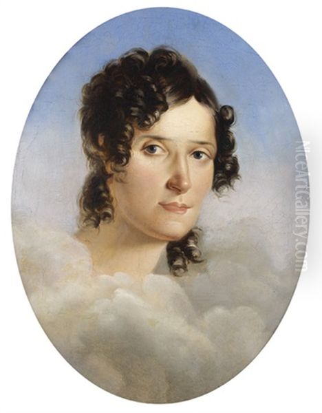 Portrait De Femme Entouree De Nuages Oil Painting by Louis-Gabriel-Eugene Isabey