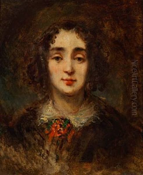 Portrait Of A Young Girl With Corkscrew Curls Oil Painting by Louis-Gabriel-Eugene Isabey