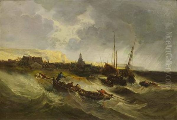 Pecheurs Dans La Tempete Oil Painting by Louis-Gabriel-Eugene Isabey