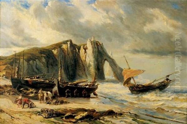 Falaise A Etretat Oil Painting by Louis-Gabriel-Eugene Isabey