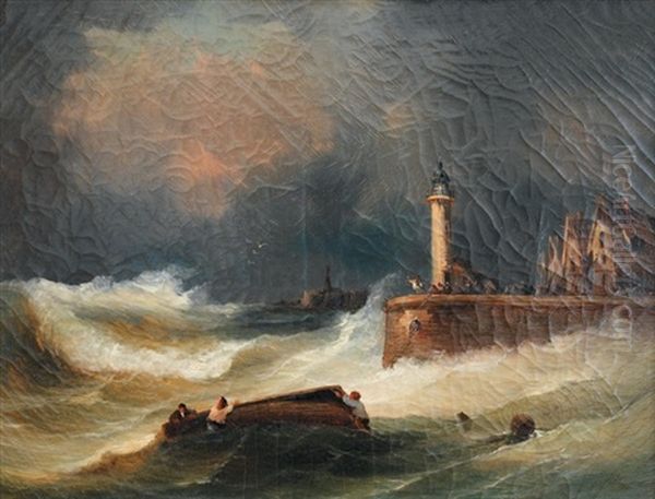 Tempete Pres Du Port Oil Painting by Louis-Gabriel-Eugene Isabey