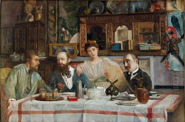 Mahlzeit Im Kunstlerhaus Oil Painting by Louis-Gabriel-Eugene Isabey