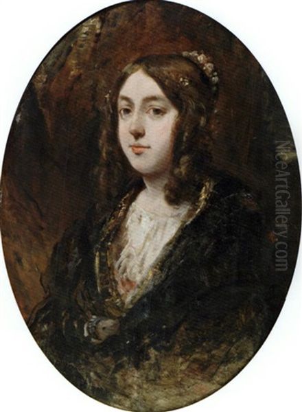 Portrait De Madame Isabey Oil Painting by Louis-Gabriel-Eugene Isabey