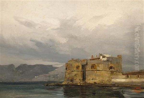 A View Of A Fortification Along A Coast Oil Painting by Louis-Gabriel-Eugene Isabey