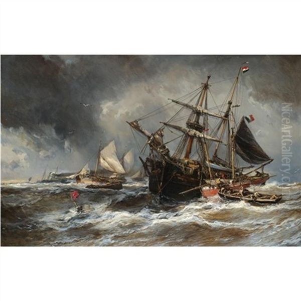 Bateaux Dans La Tempete Oil Painting by Louis-Gabriel-Eugene Isabey