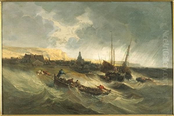 Mer Houleuse Pres De Dieppe Oil Painting by Louis-Gabriel-Eugene Isabey