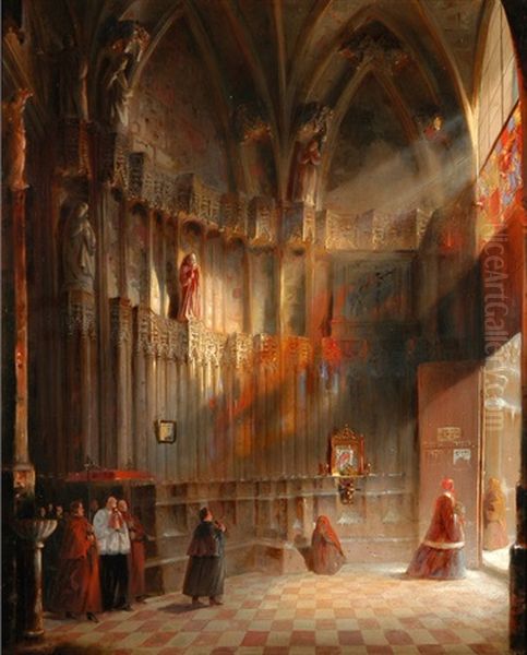 Prozession In Einer Kirche Oil Painting by Louis-Gabriel-Eugene Isabey