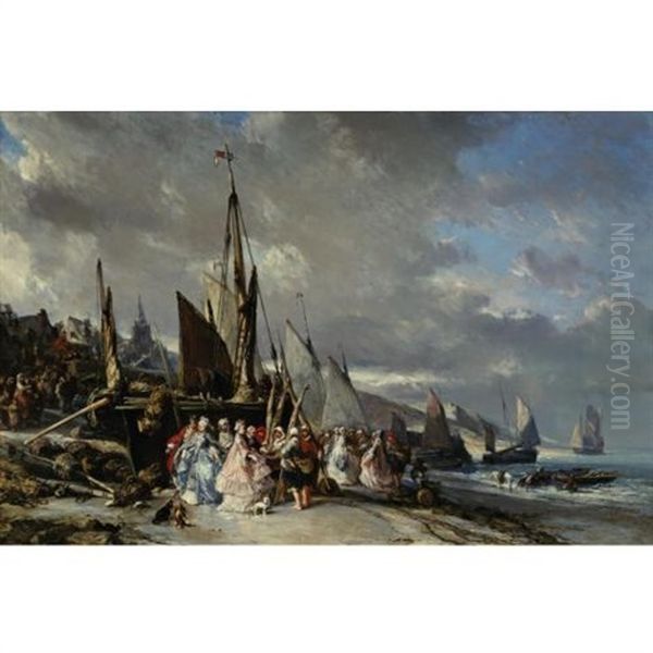 Scene De Port Oil Painting by Louis-Gabriel-Eugene Isabey