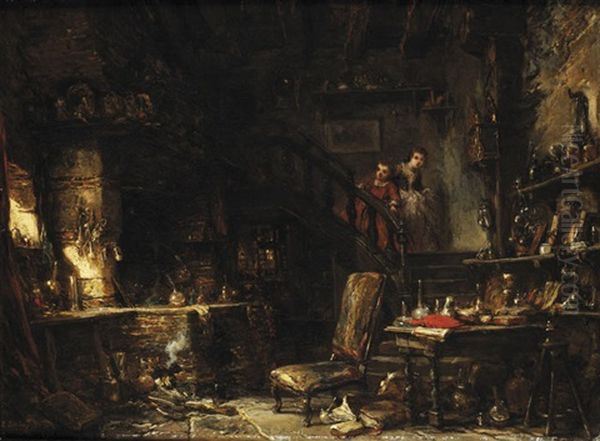 L'interieur De L'alchimiste Oil Painting by Louis-Gabriel-Eugene Isabey