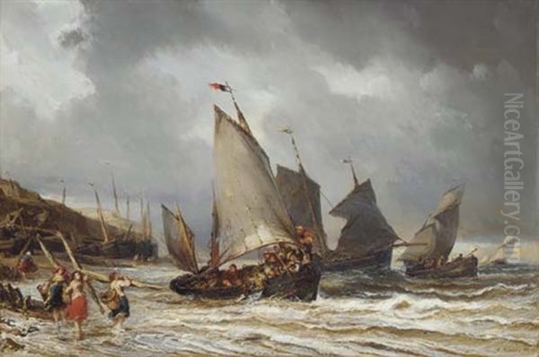 Depart Pour La Peche Oil Painting by Louis-Gabriel-Eugene Isabey