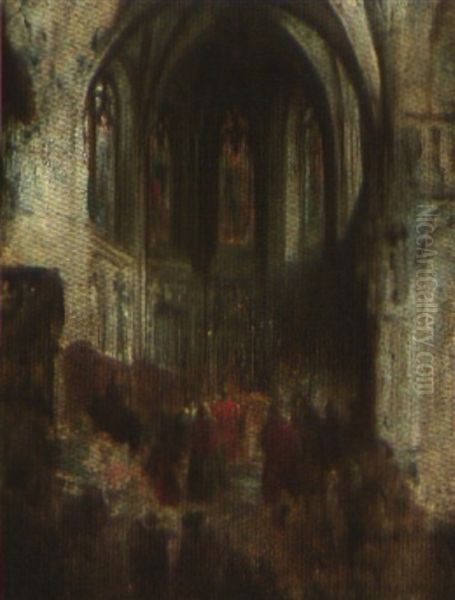 Messe Im Chor Einer Kathedrale Oil Painting by Louis-Gabriel-Eugene Isabey