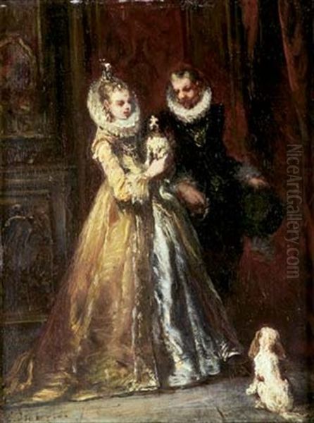 Couple Aux King-charles Oil Painting by Louis-Gabriel-Eugene Isabey