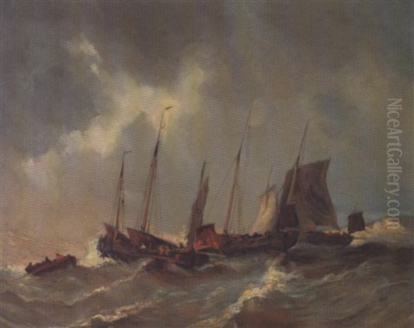 Flottille De Peche Par Gros Temps Oil Painting by Louis-Gabriel-Eugene Isabey