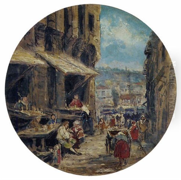 A Street In A French Town Oil Painting by Louis-Gabriel-Eugene Isabey