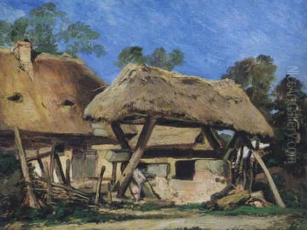 Cour De Ferme En Normandie Oil Painting by Louis-Gabriel-Eugene Isabey