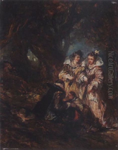 Personnages Dans Un Sous-bois Oil Painting by Louis-Gabriel-Eugene Isabey