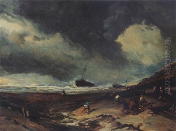 Scene De Naufrage Oil Painting by Louis-Gabriel-Eugene Isabey