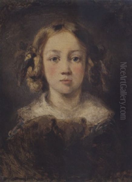 Portrait De Sa Fille Avec Son Chien Oil Painting by Louis-Gabriel-Eugene Isabey