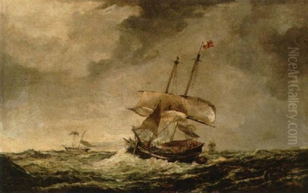 Ships At Sea Oil Painting by Louis-Gabriel-Eugene Isabey