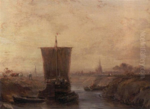 Harbor Scene With Ship Oil Painting by Louis-Gabriel-Eugene Isabey